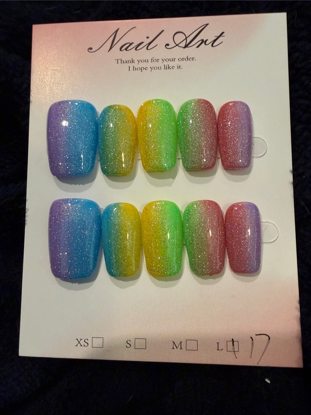 Glitter Ombre Rainbow handmade acrylic Press-On Nails